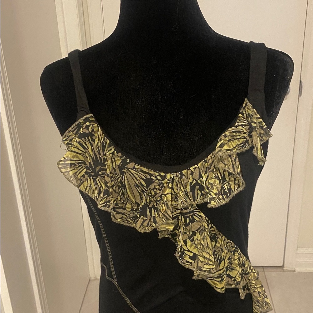 TANGO MANGO Summer sleeveless Black & Green Ruffle Dress Size Medium - Picture 3 of 16
